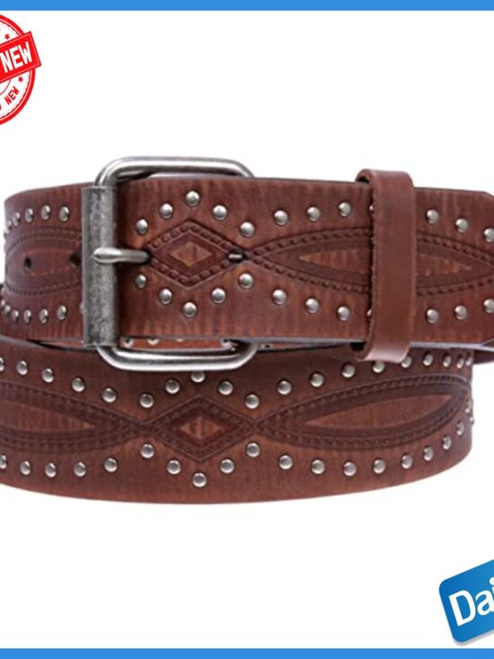 Vintage Cowhide Leather Belt with Riveted Studs, 1 3/4\